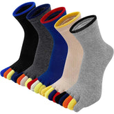 Hellomamma 5 Pairs Striped Toe Socks - Cotton Breathable Moisture-Wicking Athletic Socks for Men & Women, Five-Finger Design for Fitness, Gym, Outdoor Activities