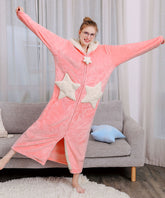 Robe Hooded Zipper Flannel Bathrobes for Women