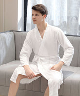 White Soft Knit Robe House Wear for Men