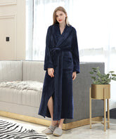 Navy Blue Unisex Long Flannel Dressing Gown Bathrobe