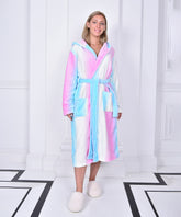 Rainbow Plush Fleece Hooded Robes for Women