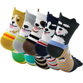 Cute Dog Crew Toe Socks for Women - 5 Pairs