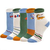Cartoon Dinosaur Kids Crew Socks - 5 Pairs