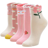 Flowers & Pink Socks for Girls - 5 Pairs