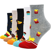 Cute Food Design Crew Socks for Women - 5 Pairs