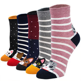 Cute Cat Design Socks for Women - 5 Pairs