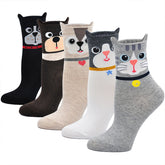 Animal Face Socks for Women - 5 Pairs