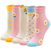 Spring Flower & Pink Socks for Girls - 5 Pairs