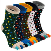 Vibrant Colors Crew Socks with Square Patterns - 5 Pairs