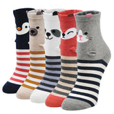 Stripes & Animal Crew Socks - 5 Pairs