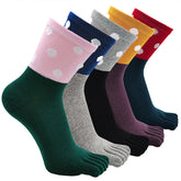 Polka Dots Design 5 Finger Socks - 5 Pairs