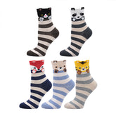 Animal & Stripes Design Socks for Women - 5 Pairs