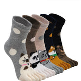 Polka Dots Animal Crew Socks for Women - 5 Pairs
