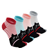 Cute Stripes Cat Toe Socks for Women - 4 Pairs