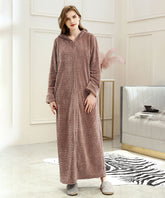 Hooded Flannel Zip Up Dressing Gown Bathrobe
