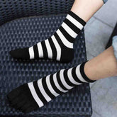 5 Pairs Hellomamma Men's Toe Socks with Striped Design - Stylish, Breathable, Comfortable Fit, Enhances Everyday Style