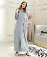 Women's Zip Up Bathrobe with Hooded Winter Housecoat