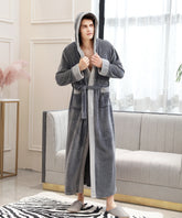 Gray Men Fleece Plush Robe Warm Soft Collar Shawl