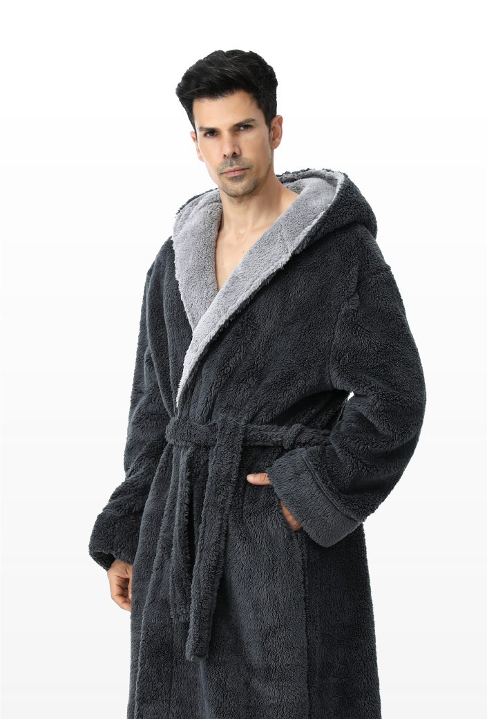 Fleece Hooded Men Robe