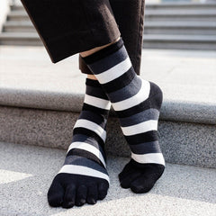 Vibrant Striped Crew Toe Socks for Men - 5 Pairs