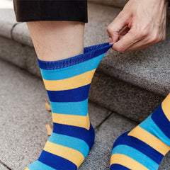 Vibrant Striped Crew Toe Socks for Men - 5 Pairs