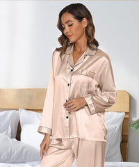 Beige Silk Pajamas Sets for Women Home Clothes