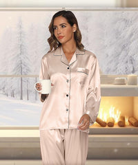 Beige Silk Pajamas Sets for Women Home Clothes