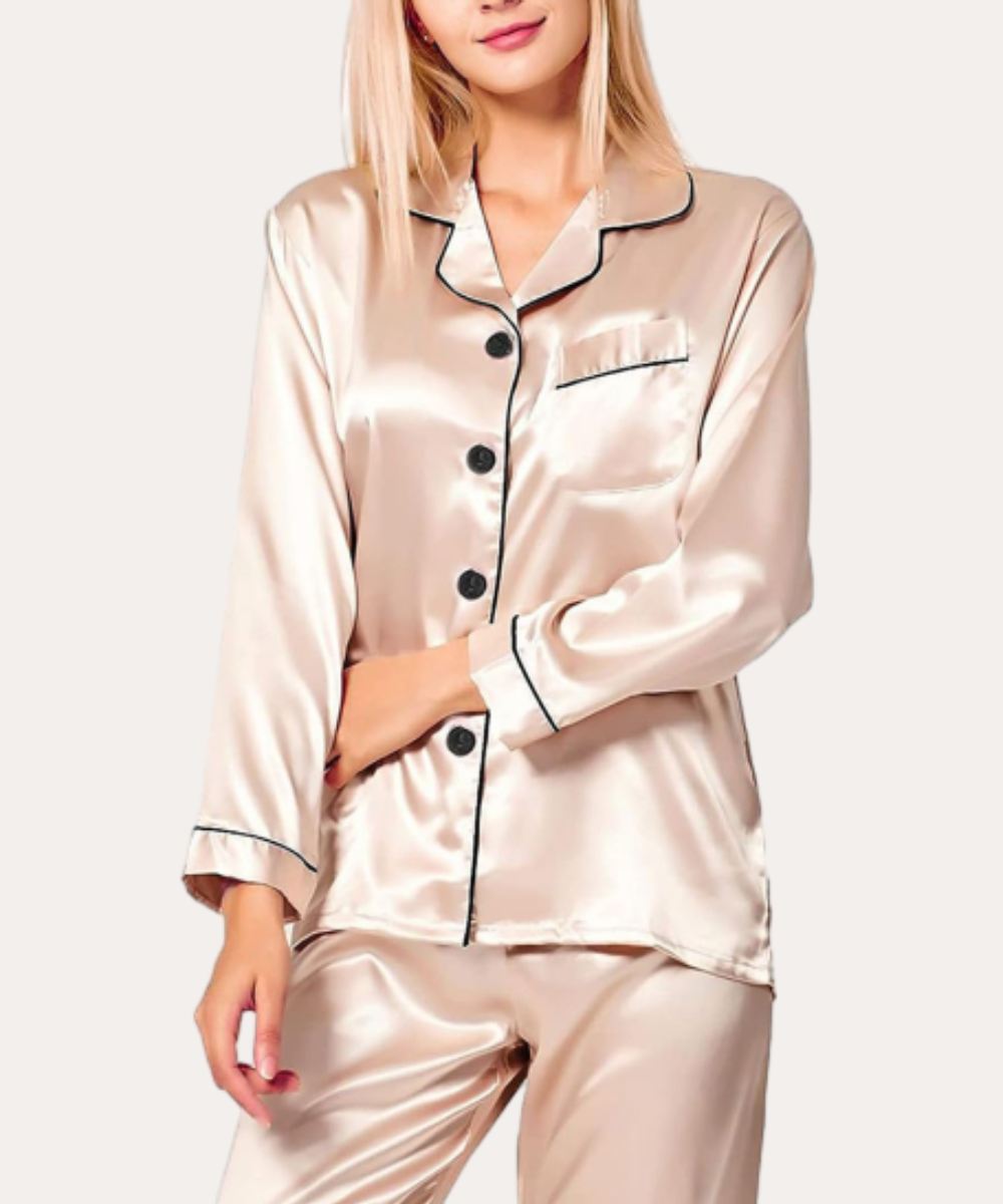 Beige Silk Pajamas Sets for Women Home Clothes