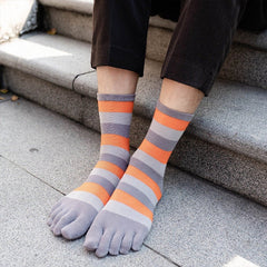 Vibrant Striped Crew Toe Socks for Men - 5 Pairs