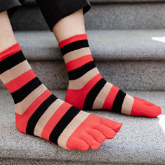 Vibrant Striped Crew Toe Socks for Men - 5 Pairs