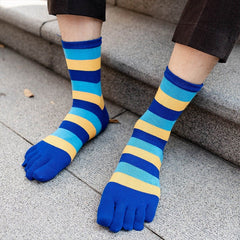 Vibrant Striped Crew Toe Socks for Men - 5 Pairs