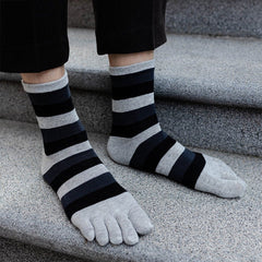 Vibrant Striped Crew Toe Socks for Men - 5 Pairs