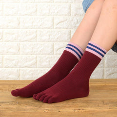 Classic Design 5 Finger Crew Socks for Women - 4 Pairs