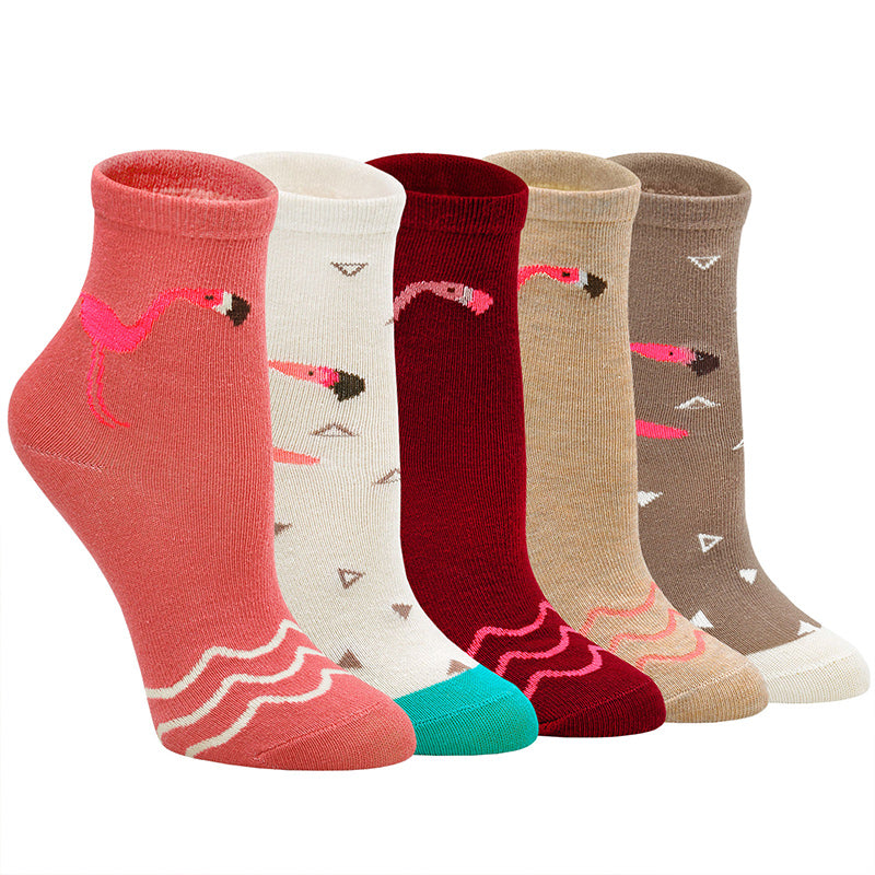 Cute Flamingo Socks For Girls - 5 Pairs