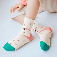 Cute Flamingo Socks For Girls - 5 Pairs