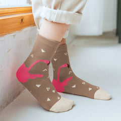 Cute Flamingo Socks For Girls - 5 Pairs