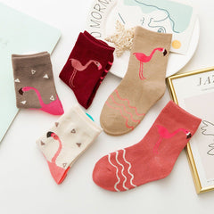 Cute Flamingo Socks For Girls - 5 Pairs