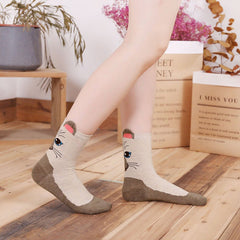 Cat Face Crew Socks for Women - 5 Pairs