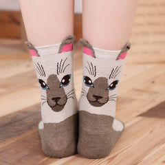 Cat Face Crew Socks for Women - 5 Pairs