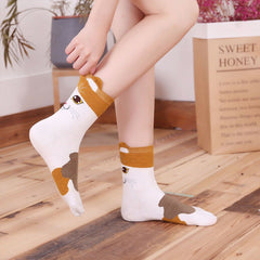 Cat Face Crew Socks for Women - 5 Pairs