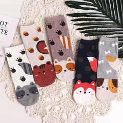 Cute Animal Design Crew Socks - 5 Pairs