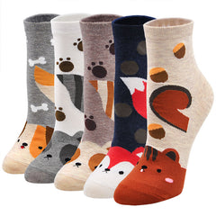 Cute Animal Design Crew Socks - 5 Pairs