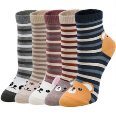 Animal & Stripes Crew Socks for Women - 5 Pairs