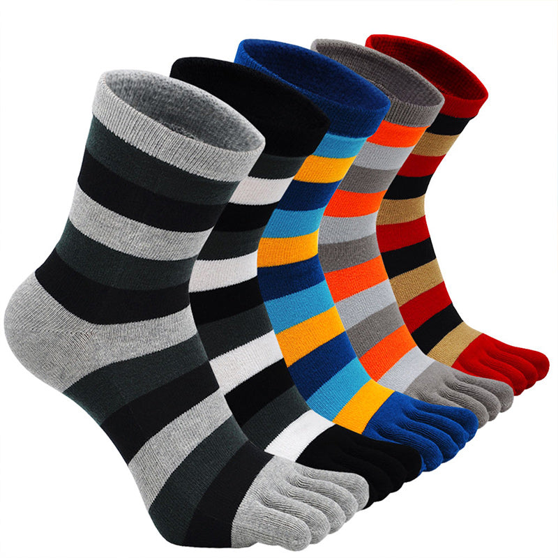 Vibrant Striped Crew Toe Socks for Men - 5 Pairs