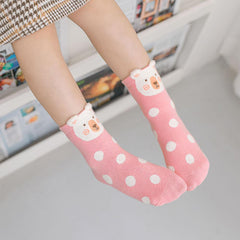 Cute Animal Pink Socks for Girls - 5 Pairs