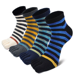 Mixed Colors Stripes Toe Ankle Socks for Men - 4 Pairs