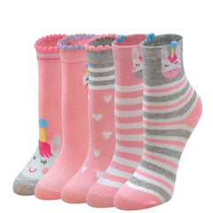 Unicorn Pink Socks for Girls - 5 Pairs