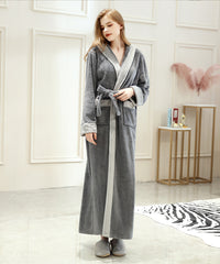 Soft Long Bathrobe for Women with Hood & Wide Shawl Collar