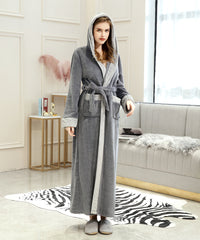 Soft Long Bathrobe for Women with Hood & Wide Shawl Collar