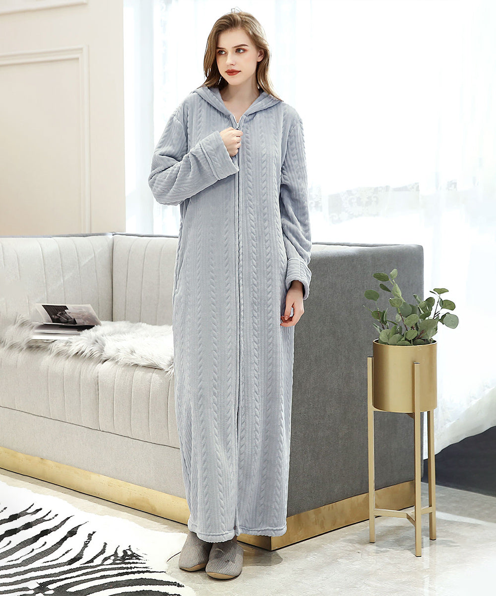 Hellomamma Women's Zip Up Bathrobe with Hooded Winter Housecoat HELLOMAMMA Hellomamma Women's Zip Up Bathrobe with Hooded Winter Housecoat HELLOMAMMA